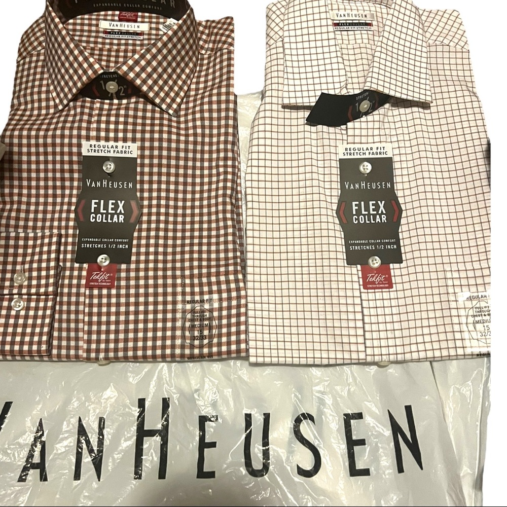NWT BUNDLE OF 2 VAN HEUSEN “FLEX COLLAR” LS PlAID BUTTON DOWN TOPS